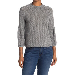 White Willow Mock Neck Textured Sweater Womens XS Extra Small Gray Melange Knit